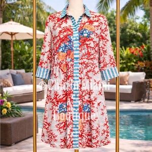 Antica Sartoria Coral Print Button-Front Shirtdress